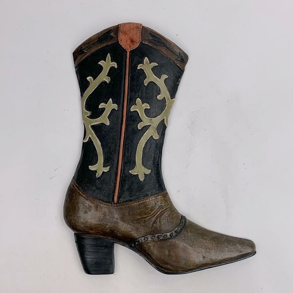Cowboy Boot Western Resin Wall Hanging Brown Tan Hook in back - Picture 1 of 10